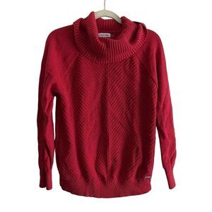 Calvin Klein Women SZ S Red Loose Turtleneck Long Sleeve Cotton Blend Sweater